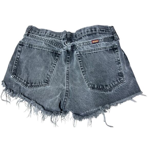 Vintage Rustler Black Distressed Cut Off Jean Shorts Sz 32 Frayed High-Rise - Picture 5 of 6